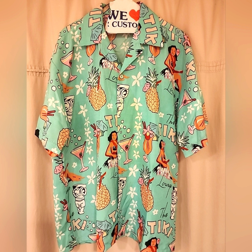 Men's Vintage OSCAr Misa Green Hawaiian Shirt- Medium